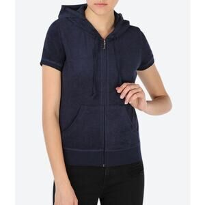 Juicy Couture Short Sleeve Full Zip Fleece Hoodie Jacket Blue Women's Size Large